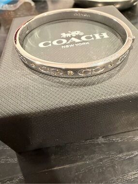 Coach Silver-Tone Logo Bangle with Crystal Accents